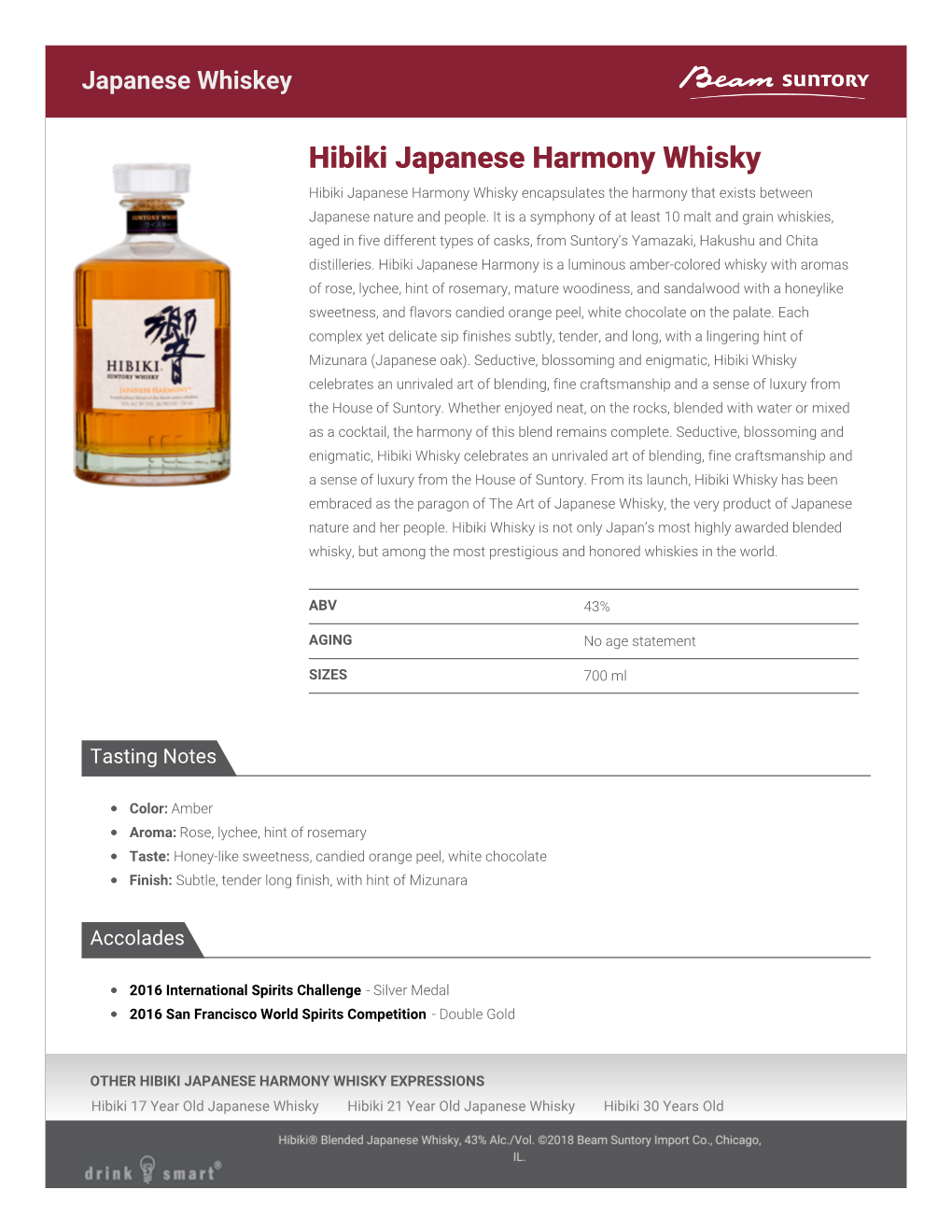 Hibiki Japanese Harmony Whisky Hibiki Japanese Harmony Whisky Encapsulates the Harmony That Exists Between Japanese Nature and People