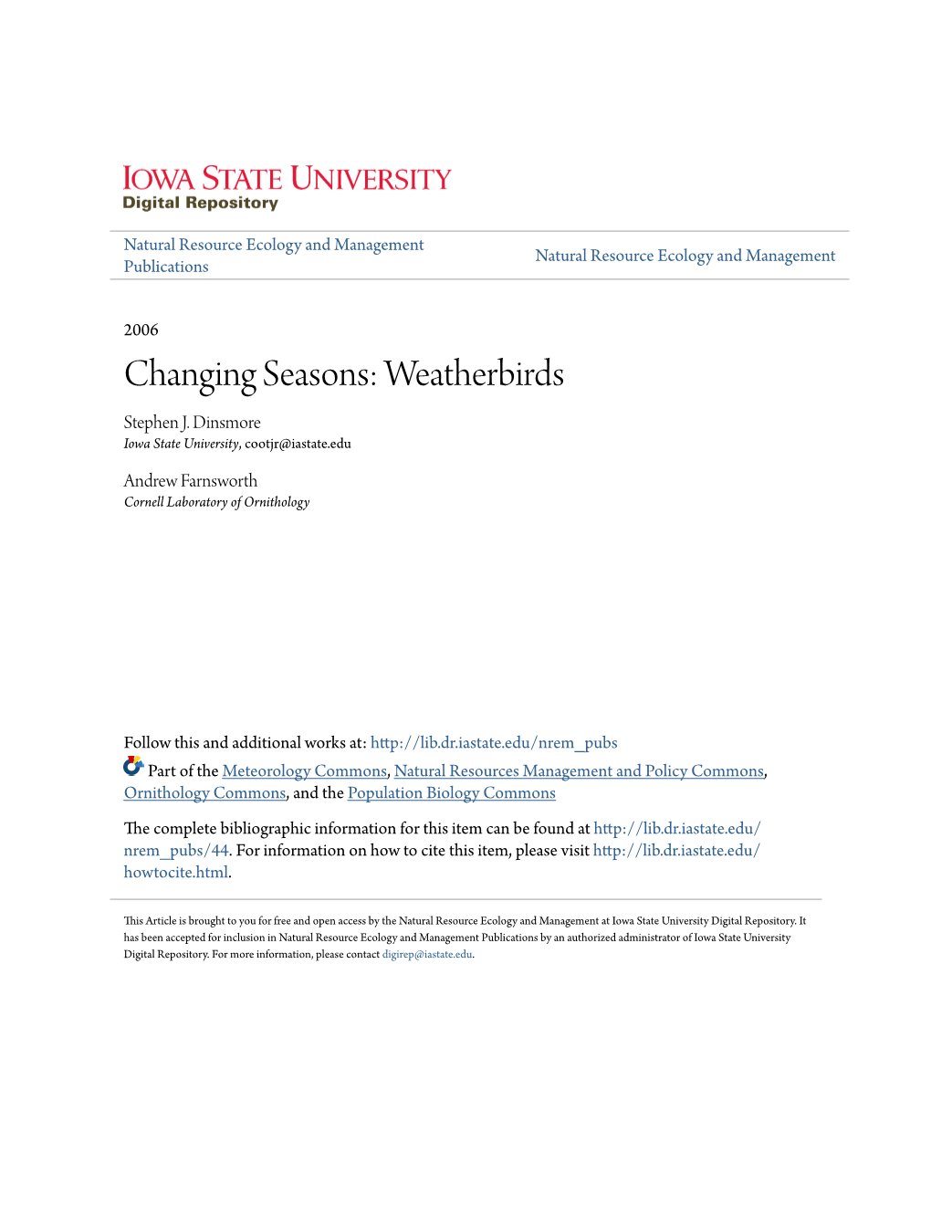 Changing Seasons: Weatherbirds Stephen J