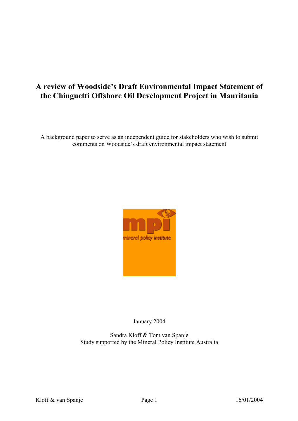 A Review of Woodside's Draft Environmental Impact Statement Of