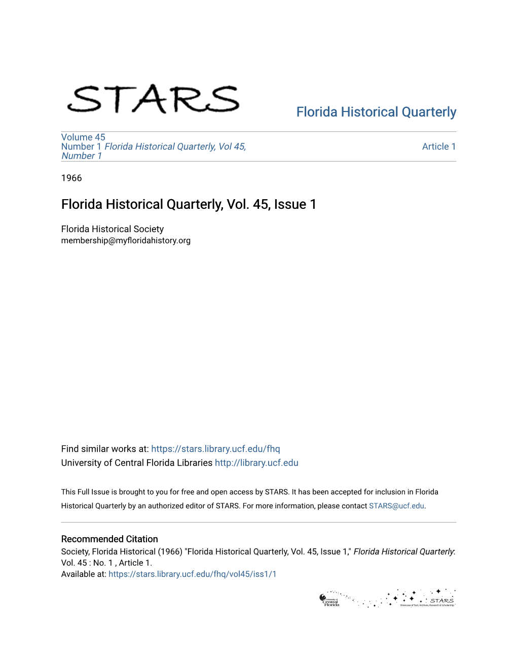 Florida Historical Quarterly, Vol. 45, Issue 1