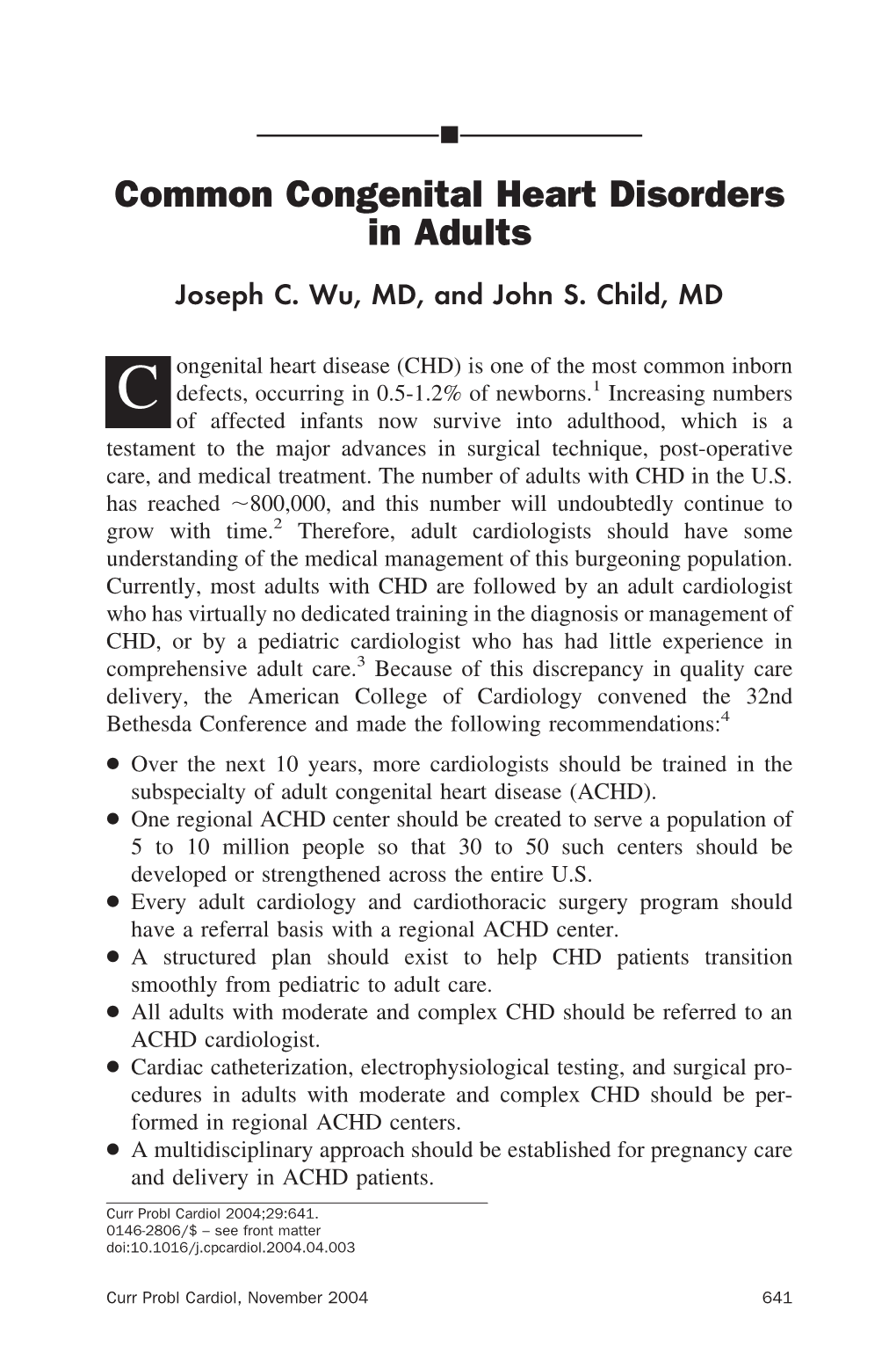 Common Congenital Heart Disorders in Adults