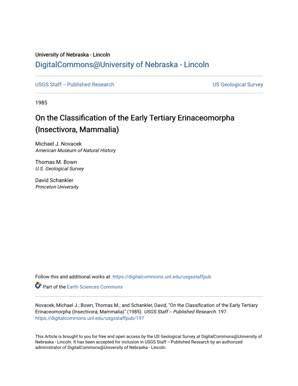 On the Classification of the Early Tertiary Erinaceomorpha (Insectivora, Mammalia)