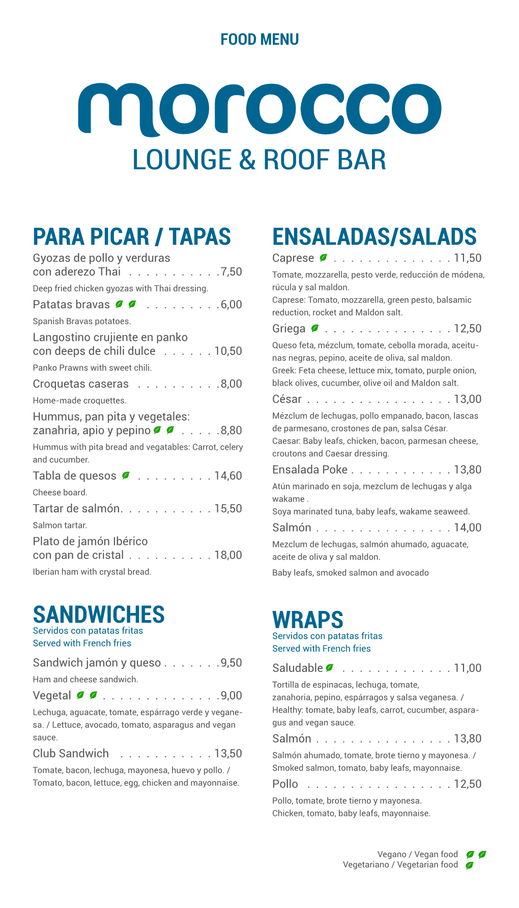 Para Picar / Tapas Sandwiches Ensaladas/Salads Wraps