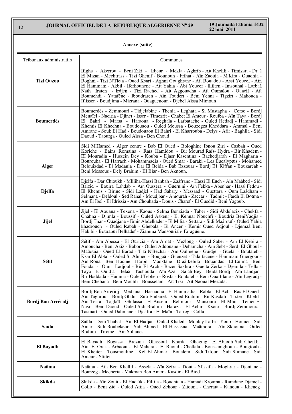 12 19 Joumada Ethania 1432 22 Mai 2011 JOURNAL OFFICIEL DE
