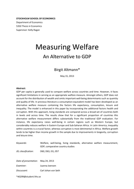 Measuring Welfare an Alternative to GDP