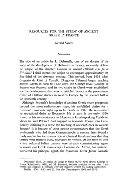 Resources for the Study of Ancient Greek in France