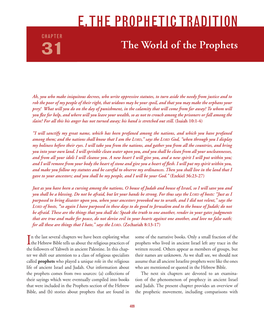 E. the Prophetic Tradition Chapter 31 the World of the Prophets