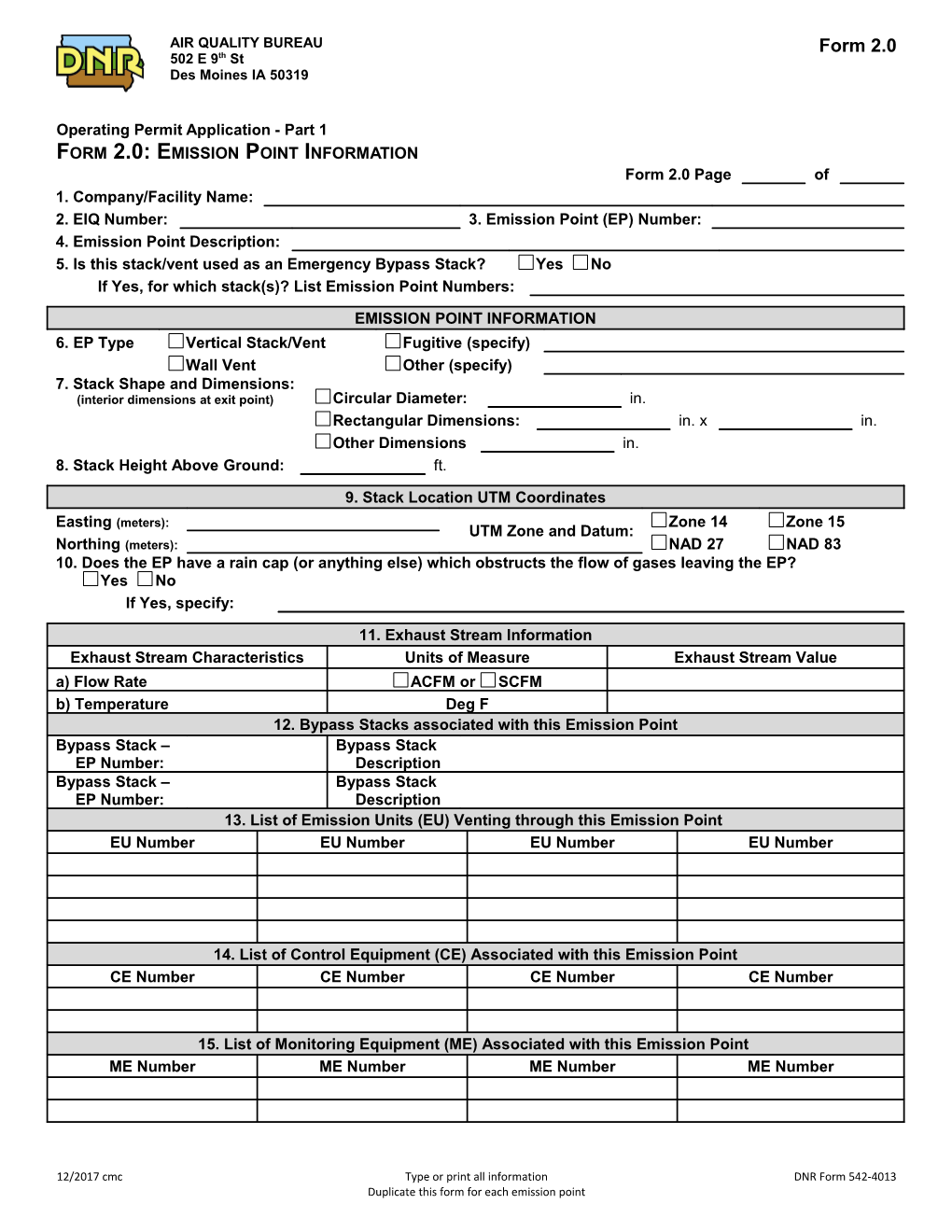 Iowa Operating Permit Application