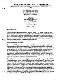 Coyote Abundance, Food Habits, and Reproduction at the Rocky Mountain Arsenal National Wildlife Refuge 2005