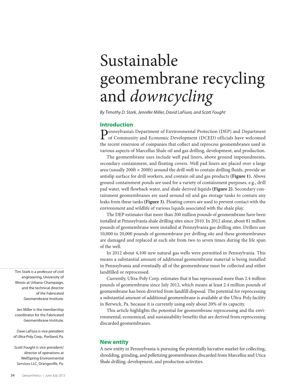 Sustainable Geomembrane Recycling and Downcycling by Timothy D