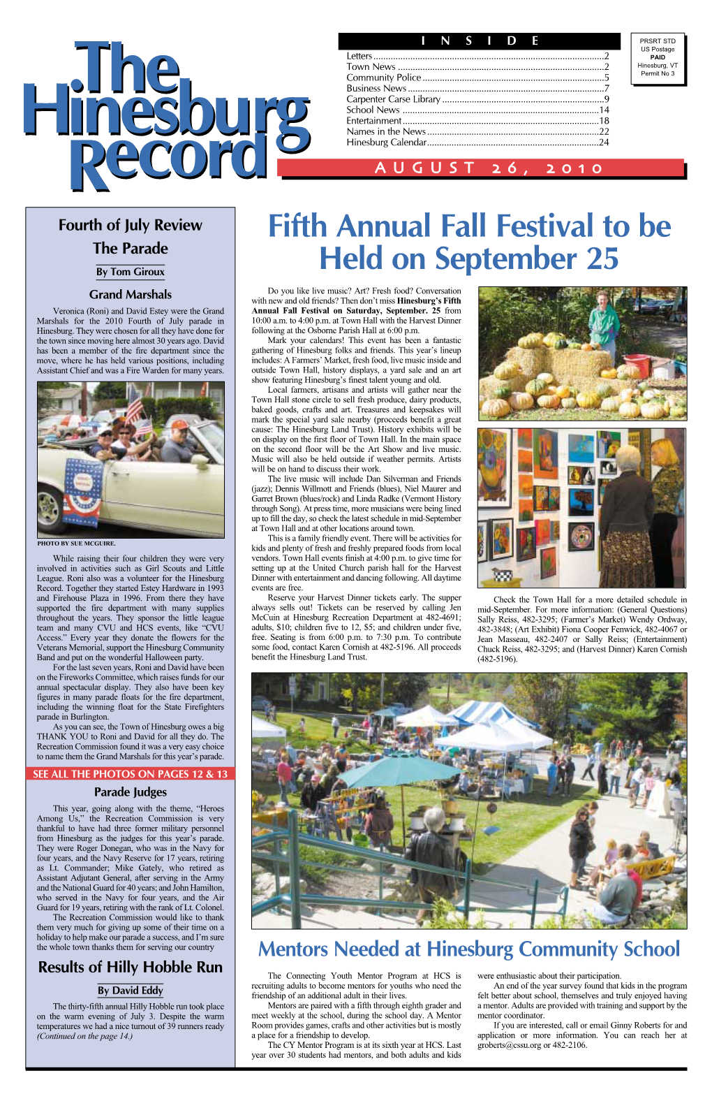 Fifth Annual Fall Festival to Be Held on September 25