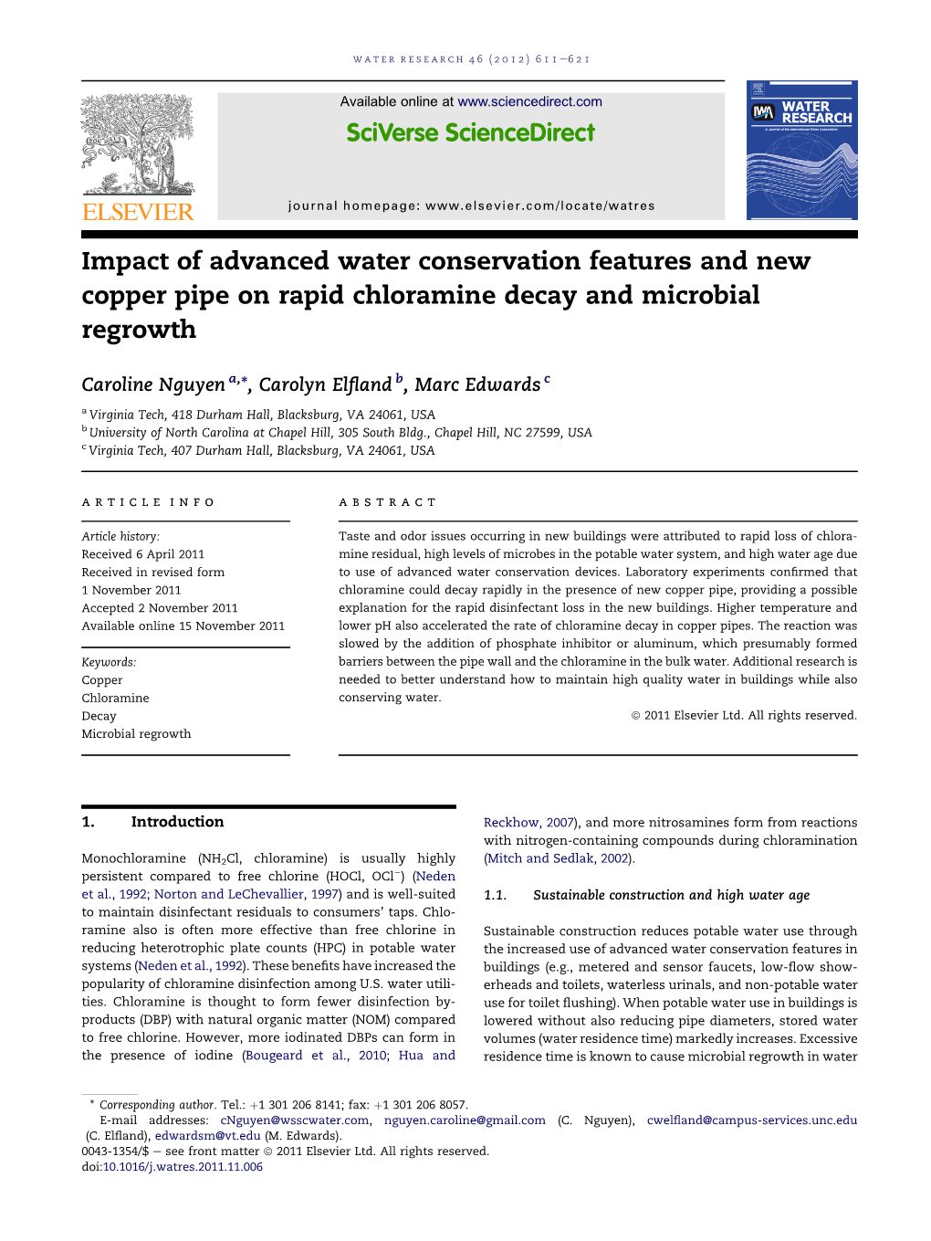 Impact of Advanced Water Conservation Features and New Copper Pipe on Rapid Chloramine Decay and Microbial Regrowth