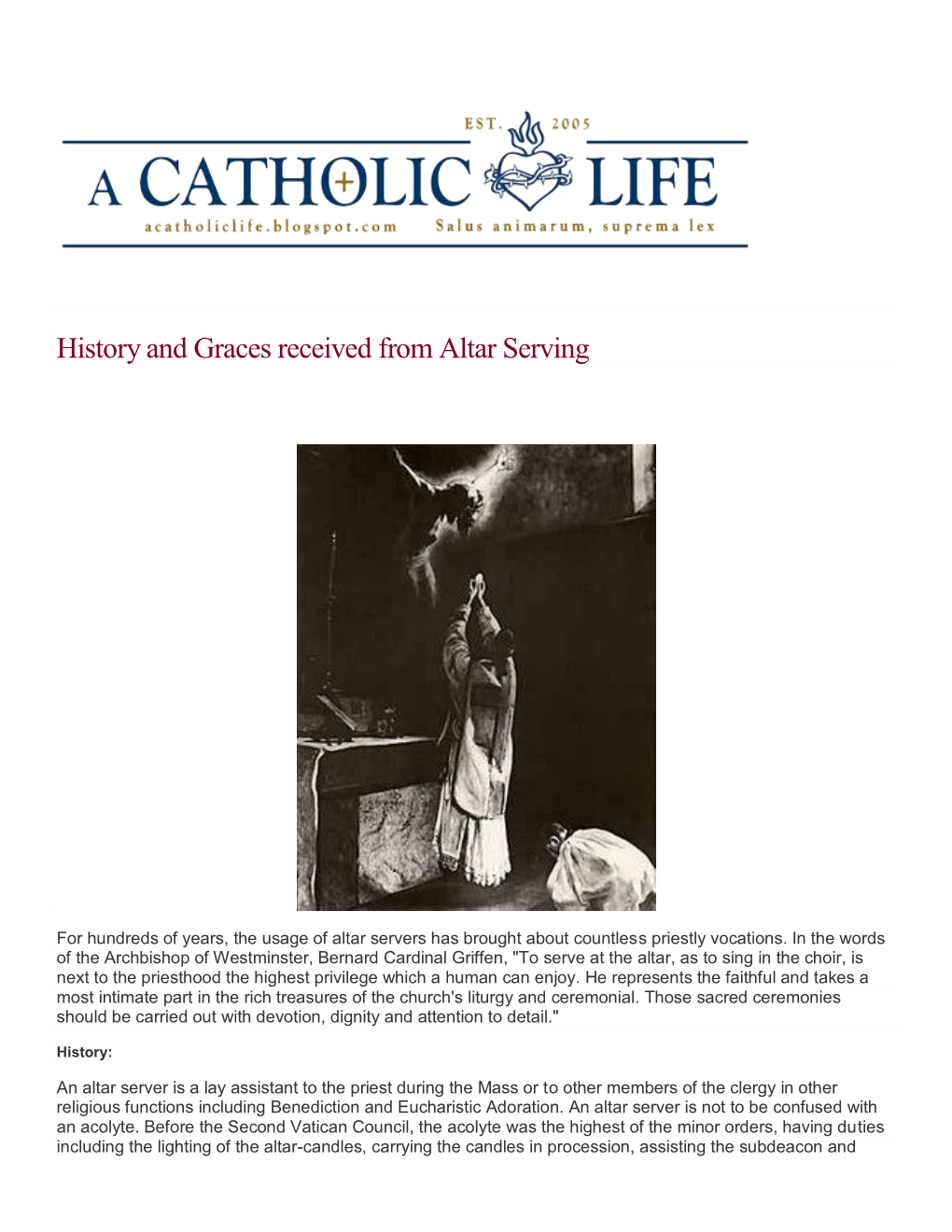 History and Graces Received from Altar Serving