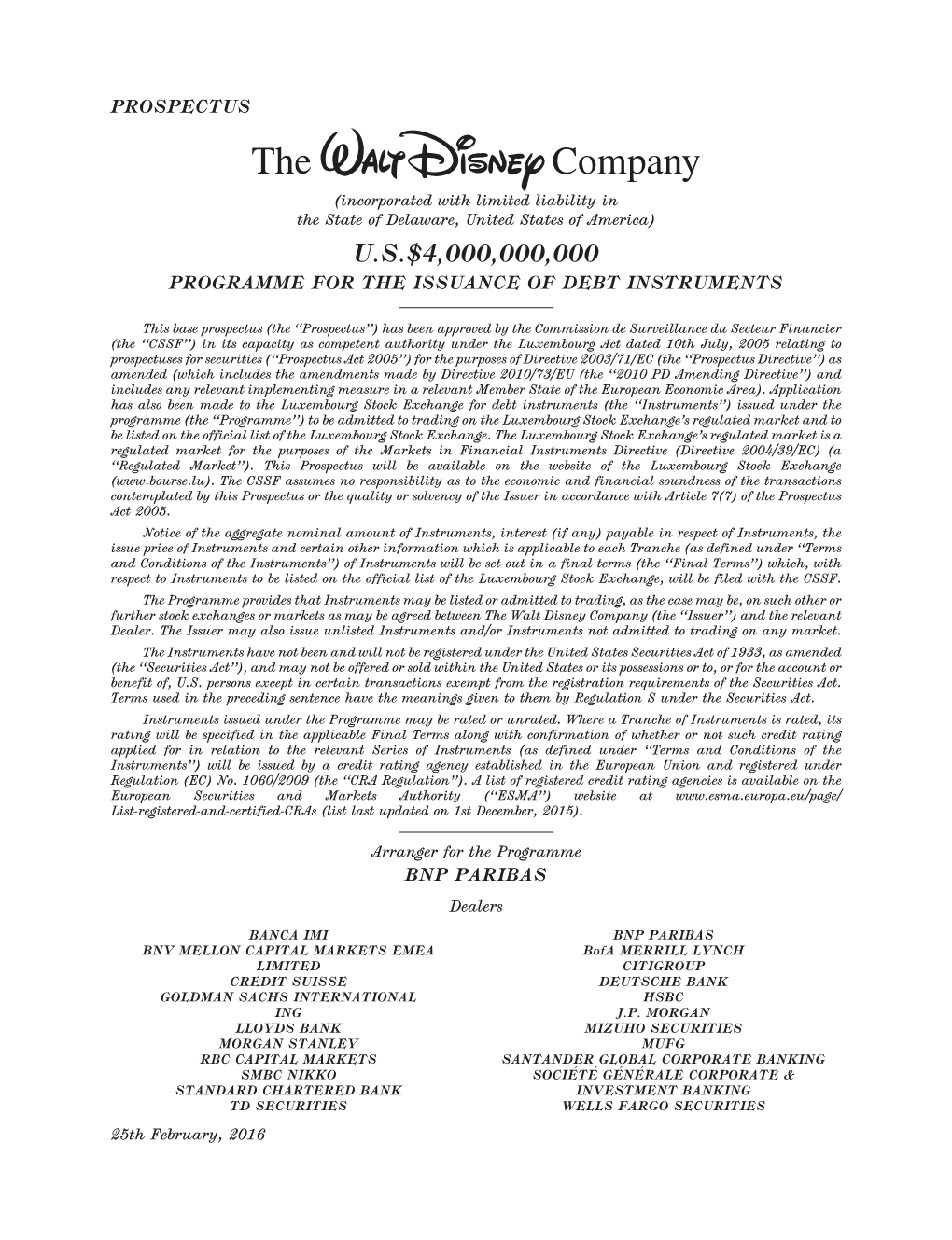 U.S.$4,000,000,000 Programme for the Issuance of Debt Instruments