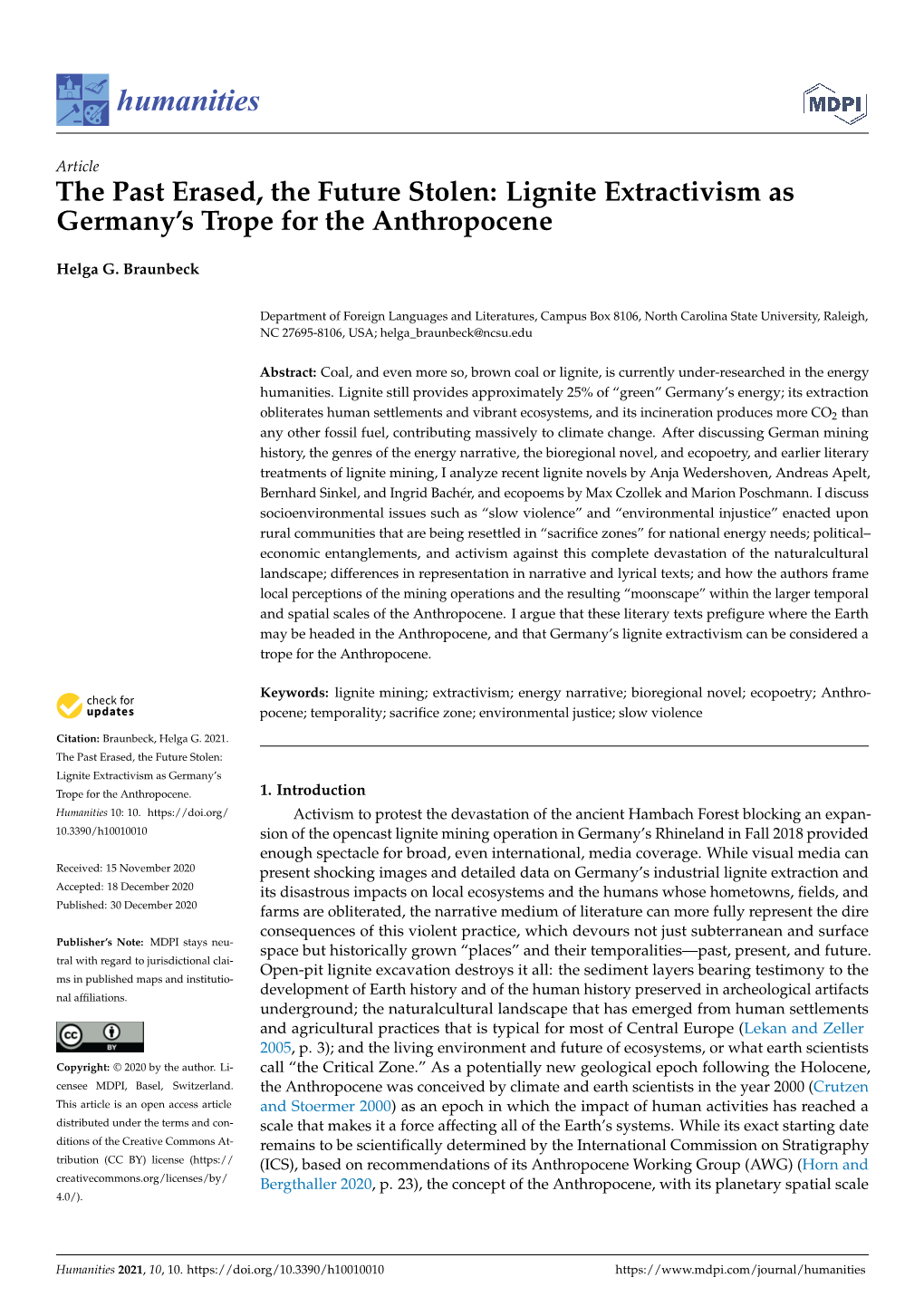 Lignite Extractivism As Germany's Trope for the Anthropocene