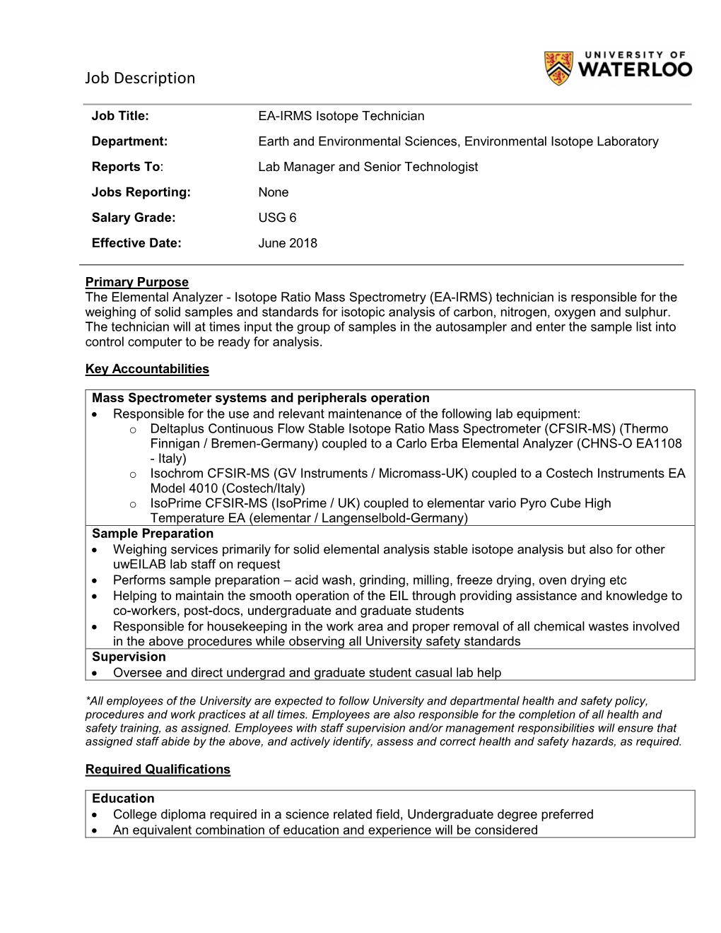 Elemental Analyzer IRMS Isotope Technician