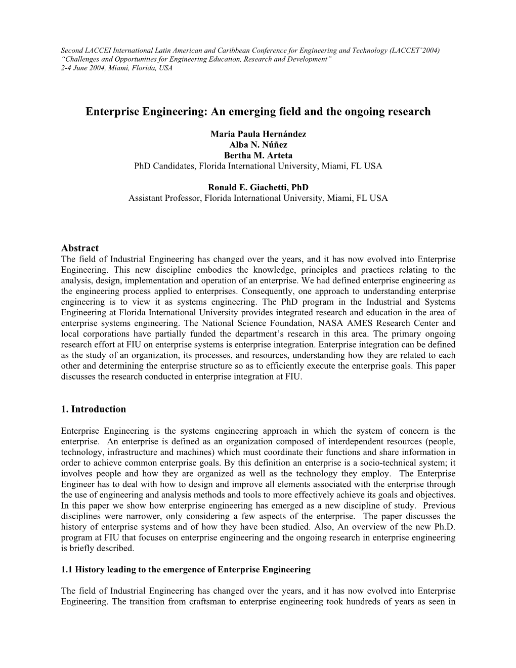 An Overview and Analysis of the Enterprise Engineering Research At