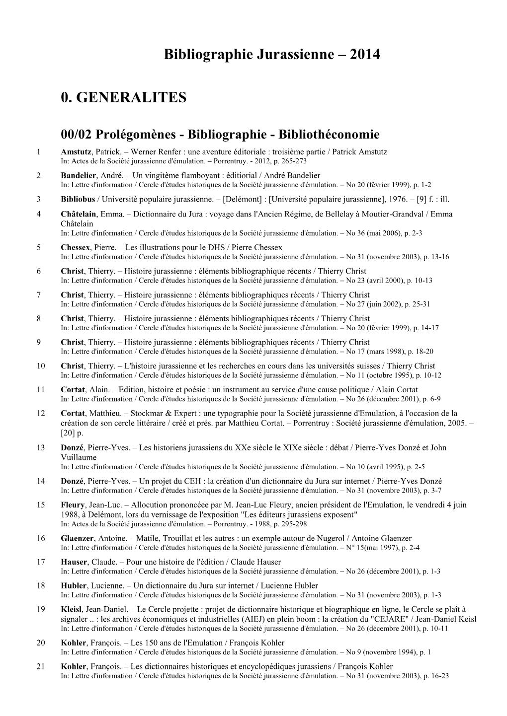 Bibliographie Jurassienne 2014