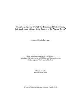 Can a Song Save the World? the Dynamics of Protest Music, Spirituality, and Violence in the Context of the ‘War on Terror’