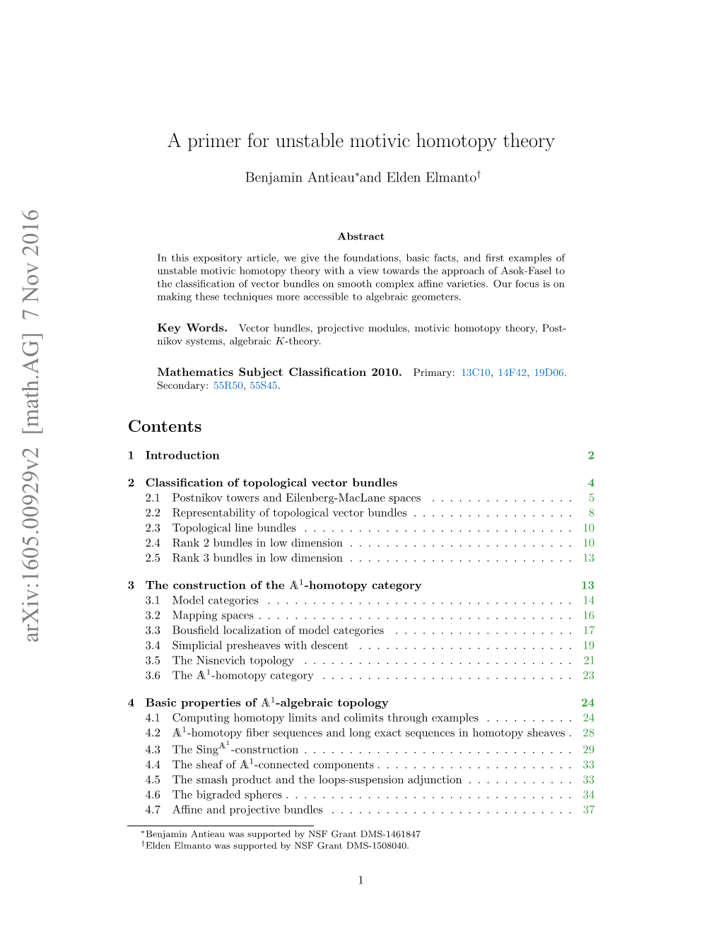 A Primer for Unstable Motivic Homotopy Theory