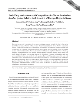 Body Fatty and Amino Acid Composition of a Native Bumblebee, Bombus Ignitus Relative to B