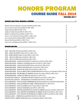 Honors Program Course Guide Fall 2014 Updated: July 7