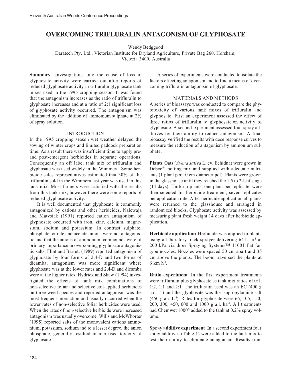 Overcoming Trifluralin Antagonism of Glyphosate