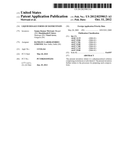 (12) Patent Application Publication (10) Pub. No.: US 2012/0259013 A1 Motwani Et Al