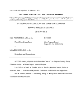 HLC Properties V. MCA Records Opinion