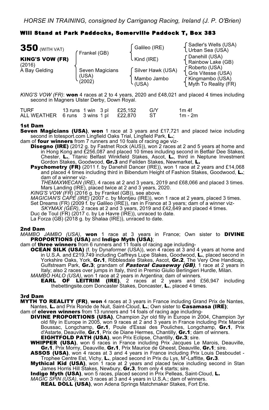 HORSE in TRAINING, Consigned by Carriganog Racing, Ireland (J