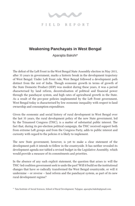 Weakening Panchayats in West Bengal Aparajita Bakshi*