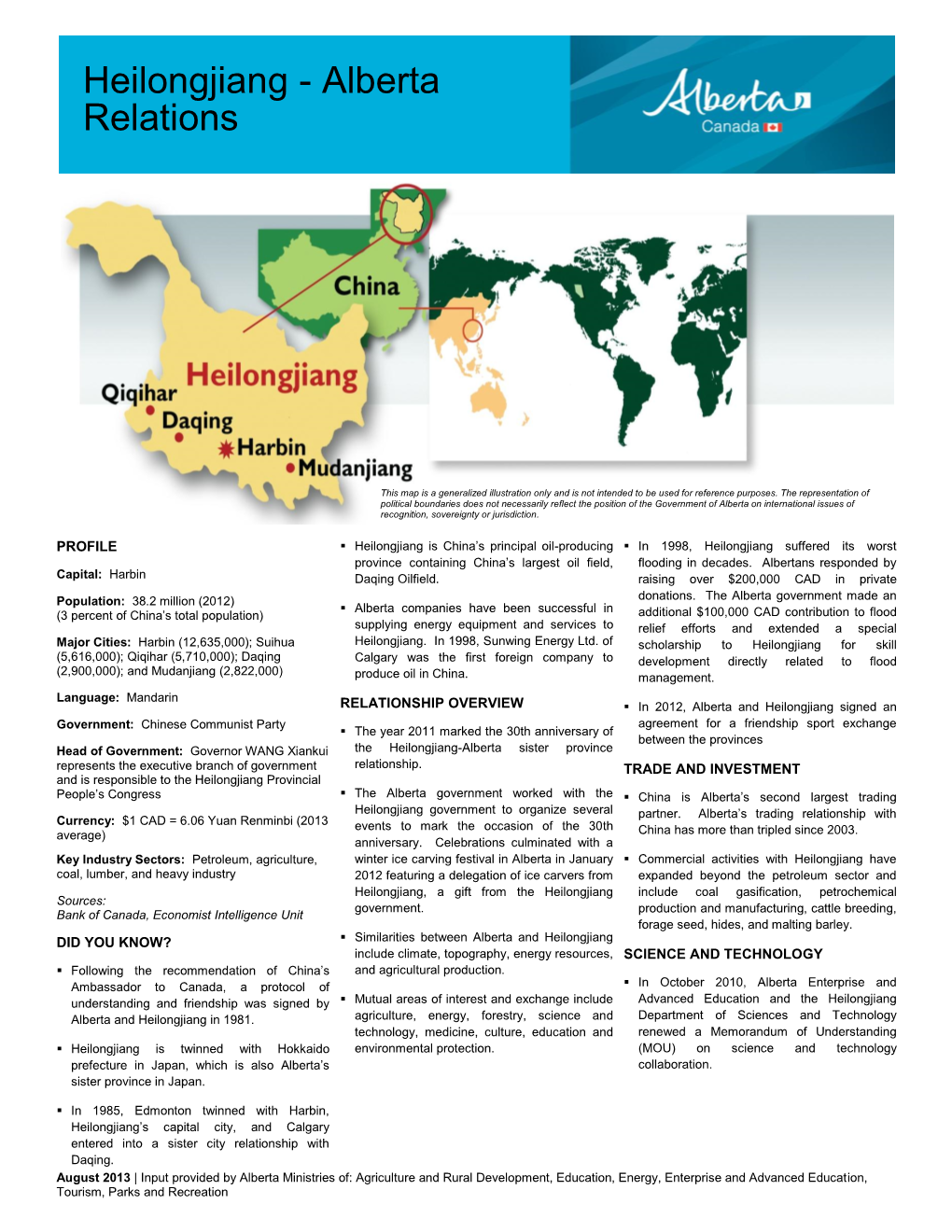 Heilongjiang - Alberta Relations