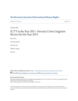 ICTY in the Year 2011: Atrocity Crime Litigation Review for the Year 2011 Elena Baca