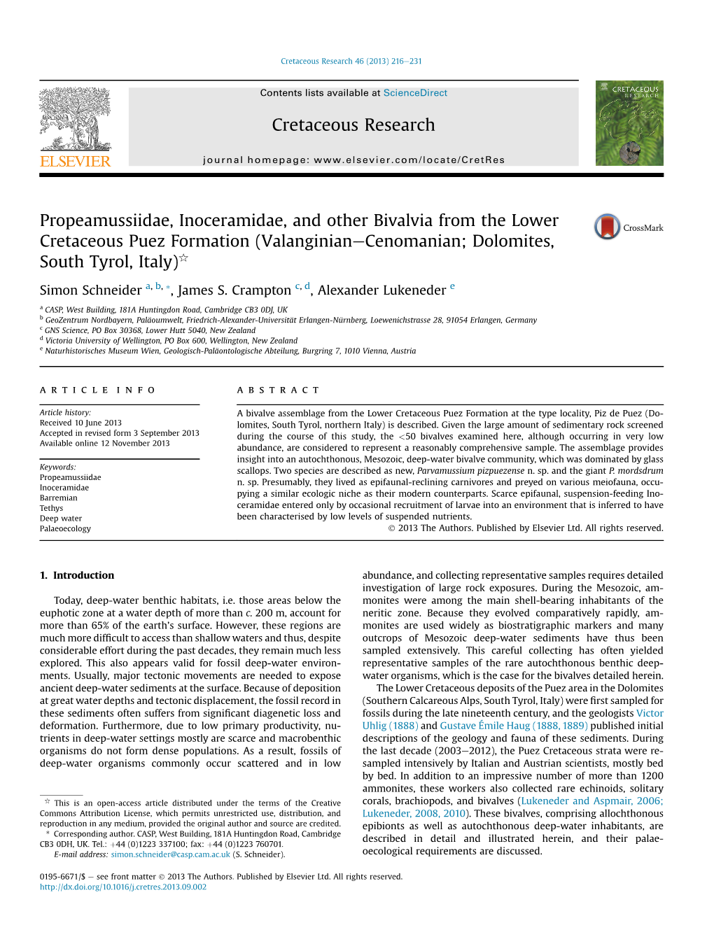 Propeamussiidae, Inoceramidae, and Other Bivalvia from the Lower Cretaceous Puez Formation (Valanginianecenomanian; Dolomites, South Tyrol, Italy)Q