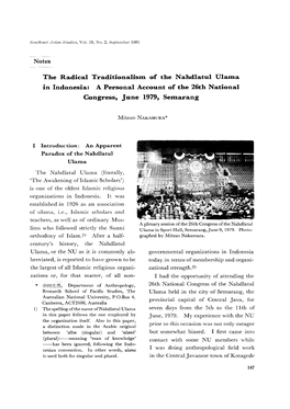 The Radical Traditionalisin of the Nahdlatul Ulaina in Indonesia: a Personal Account of the 26Th National Congress, June 1979, Seinarang