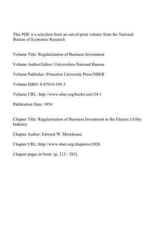 Regularization of Business Investment in the Electric Utility Industry