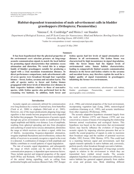 Habitat-Dependent Transmission of Male Advertisement Calls in Bladder Grasshoppers (Orthoptera; Pneumoridae) Vanessa C