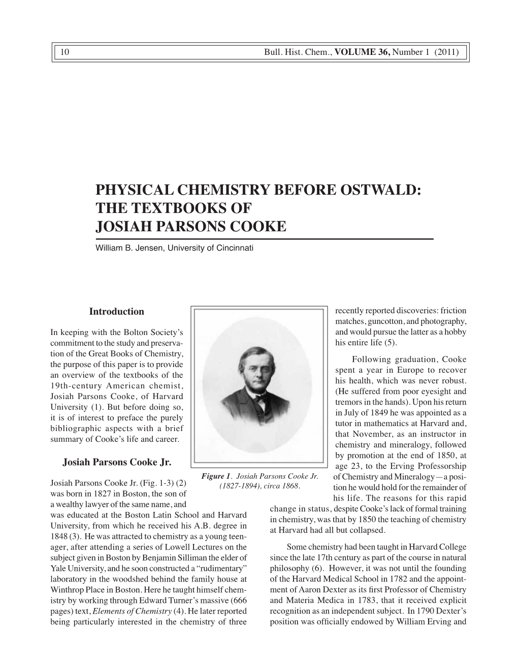 Physical Chemistry Before Ostwald: the Textbooks of Josiah Parsons Cooke