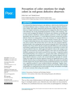 Perception of Color Emotions for Single Colors in Red-Green Defective Observers