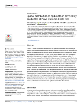 Spatial Distribution of Epibionts on Olive Ridley Sea Turtles at Playa Ostional, Costa Rica