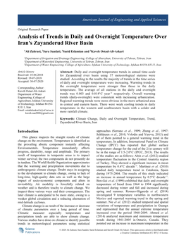 Analysis of Trends in Daily and Overnight Temperature Over Iran's Zayanderud River Basin