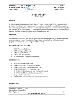 FIRE SAFETY (Critical Policy)