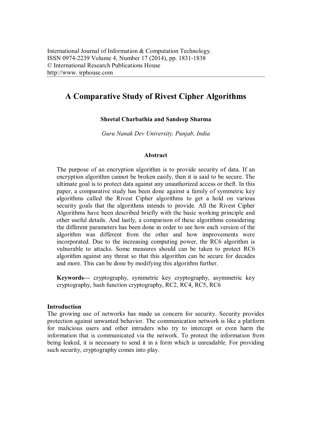 A Comparative Study of Rivest Cipher Algorithms