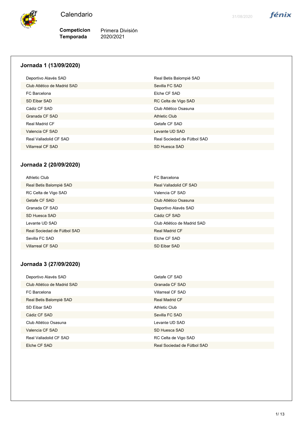 Calendario 31/08/2020