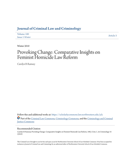 Comparative Insights on Feminist Homicide Law Reform Carolyn B