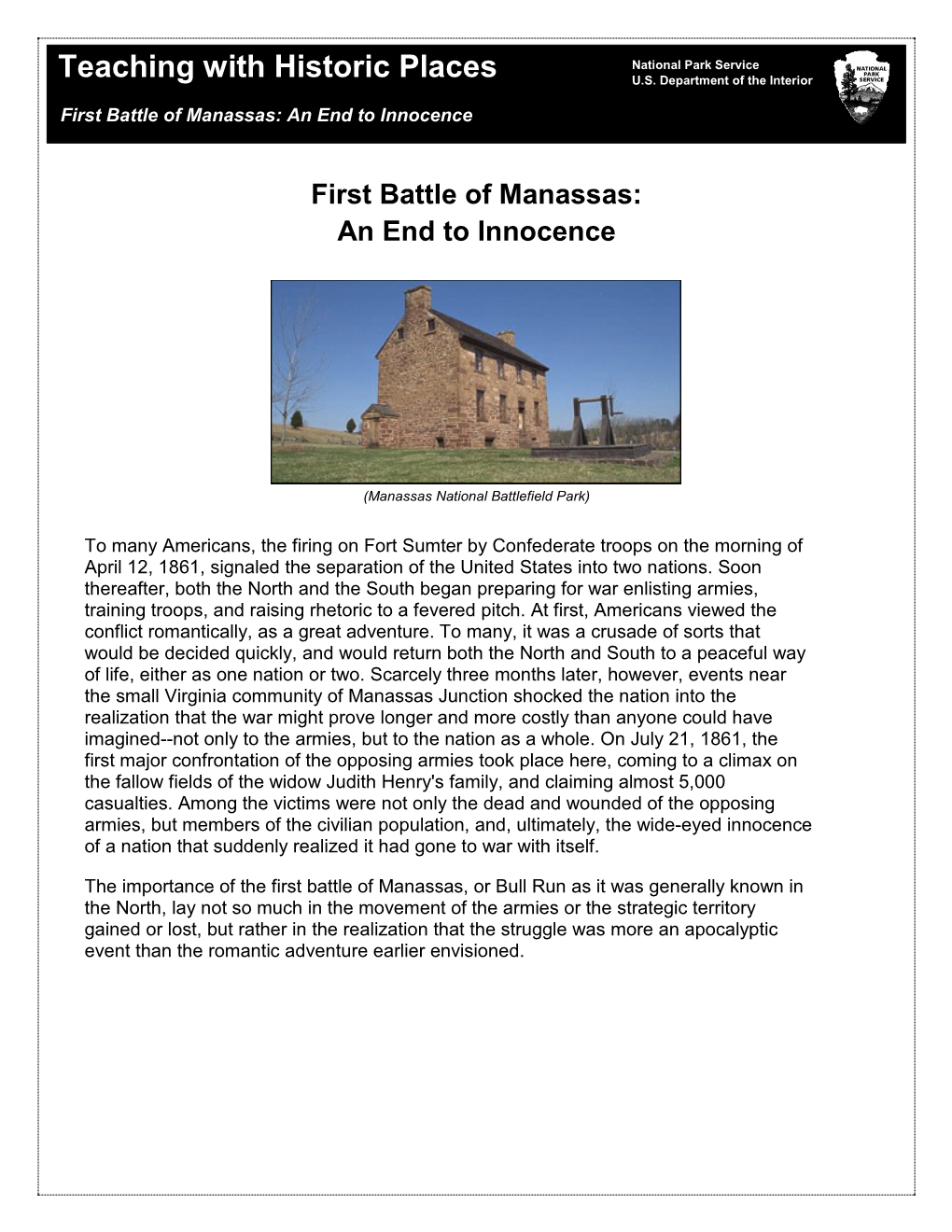 First Battle of Manassas: an End to Innocence