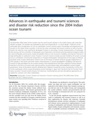 Advances in Earthquake and Tsunami Sciences and Disaster Risk Reduction Since the 2004 Indian Ocean Tsunami Kenji Satake