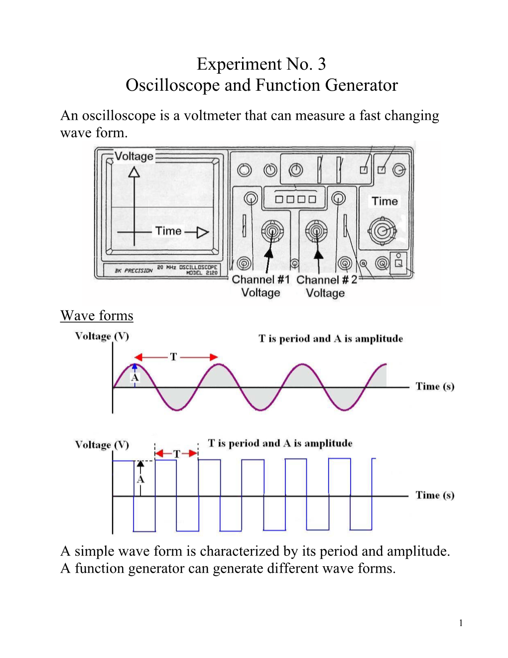 Experiment No. 3 Oscilloscope and Function Generator DocsLib