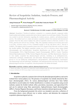 Review of Scopoletin: Isolation, Analysis Process, and Pharmacological Activity