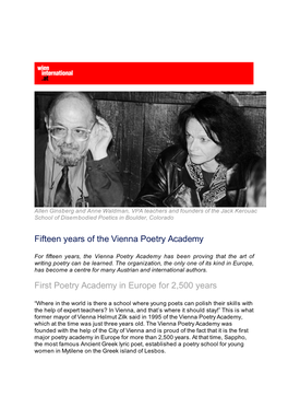Fifteen Years of the Vienna Poetry Academy First Poetry Academy In